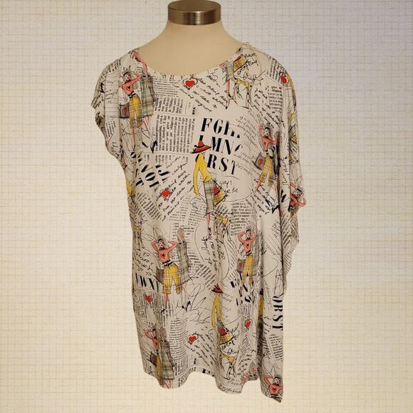 Asymmetrical Artsy Print Top L'atoré Stretch Cotton Size 40 US 6 - Picture 1 of 7